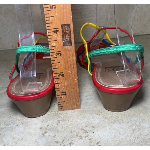 Impo Womens Strappy Sandals Red Multicolor Elastic Straps Low Wedge Heel Sz 8.5 - Picture 3 of 8